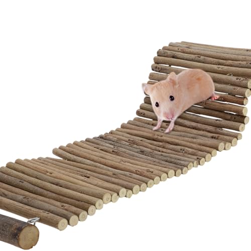 Hamster Bridge,Rat Long Bendy Bridge Wooden Climbing Ladder Cage Accessories for Syrian Hamster Gerbil Mouse Rat, 20.08" L x 5.91" W
