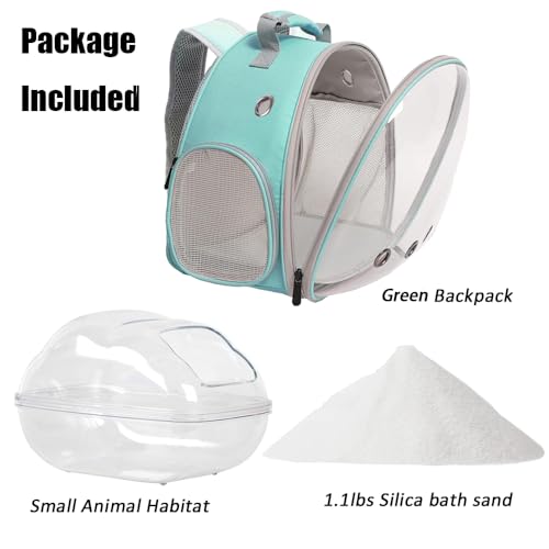 Portable Travel Backpack Habitat for Small Animal, Space Capsule Bubble Window Guinea Pig Bird Bearded Dragon Turtle Carrier Rabbit Squirrel Hamster Cage Breathable Handbag - color: Green