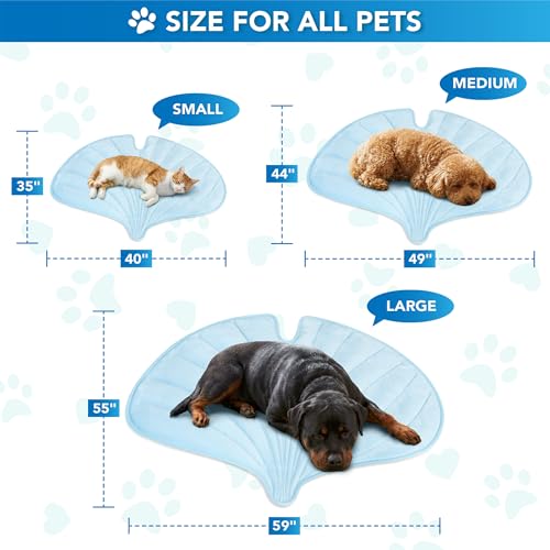 PetAmi Dog Cooling Mat, Ginkgo Leaf Shape, Pet Pad with Cooling Nylon & Soft Fleece, Q-Max > 0.4 Reversible All Season Blanket for Dogs & Cats, Medium 44x49 in, Light Blue - color: Baby Blue, size: Medium