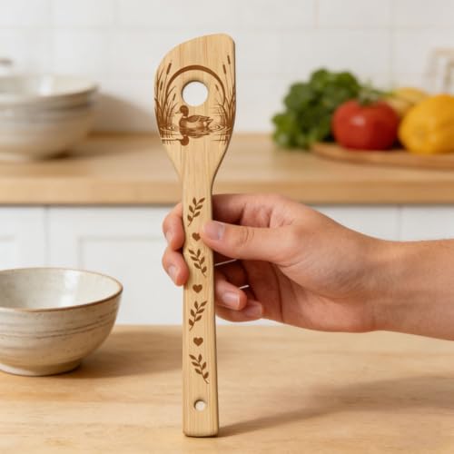GLOBLELAND 6 Pcs Duck Wooden Spoons Utensil Set Pond Duck Bamboo Carving Kitchen Cooking Utensils Wooden Engraved Cooking Spatula Sets for Kitchen Fun House Warming Gift - color: Duck