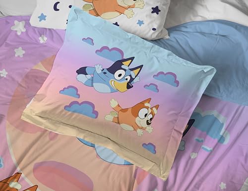 Jay Franco Bluey & Bingo Queen Comforter Set - 7 Piece Bedding Includes Sheet Set & Pillow Covers - Super Clouds & Stars Cozy Bedding - color: Multi - Bluey, size: 7 Piece Queen