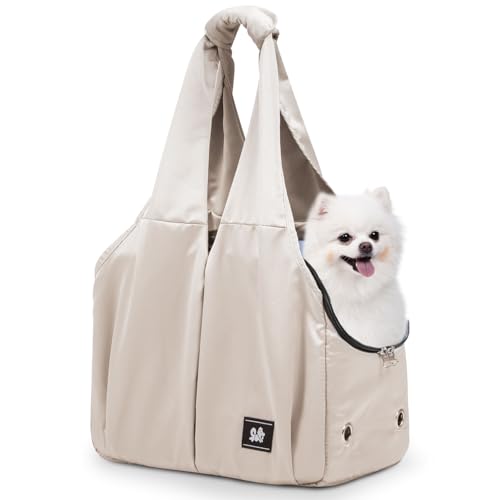 Dog Purse Carrier for Small Dogs, Cats, and Puppies – Soft-Sided Travel Pet Tote Bag with 4 Large Pockets, Foldable, Lightweight, Fits Pets up to 15 lbs, for Travel, Outings (Beige) - color: Beige