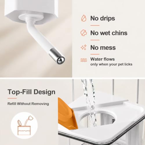 47oz Dog Crate Water Bottle, No-Drip Top-Fill Cage Mount | 12mm stainless steel nozzle, removable bracket; water dispenser for rabbits, guinea pigs, chinchillas and small pets - color: white and orange