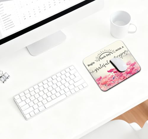 9.5x7.9 Inch Office/Gaming Mouse Pad, Begin Each Day with A Grateful Heart Inspirational Quote Pink Lotus Flowers Painting Design, Motivational Floral Art Cute Anti-Slip Mat for Desk - color: Colorful Pattern Art06