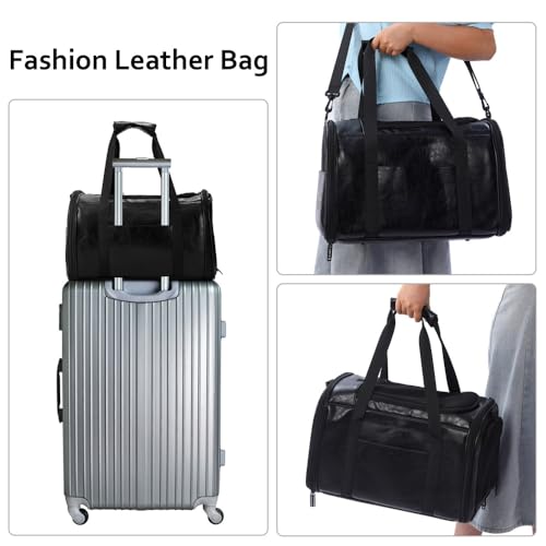 Fashion Dog Carrier Pet Carrier Airline Approved Cat Carrier for Small Dogs Cats Under 15 Lbs, Vegan Leather Collapsible Soft Sided Travel Puppy Carrier - color: Classic Jet Black