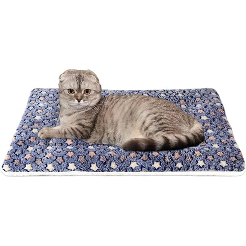 Mora Pets Cat Bed Ultra Soft Dog Crate Pad Star Print 14 x 17.5 inch Blue | Washable Crate Mat for Small Dogs and Indoor Cats, Reversible Fleece Dog Kennel Pad, Flat Pet Bed, Cat Carrier Mat - color: Dark Blue, size: 18-Inch