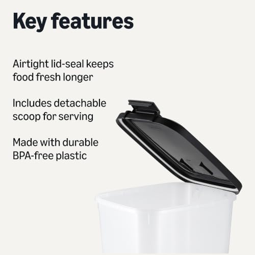 Amazon Basics Pet Food Storage Container with Wheels, BPA-Free, Detachable Scoop, 30lbs Capacity, Reliable Seal - size: 30lbs