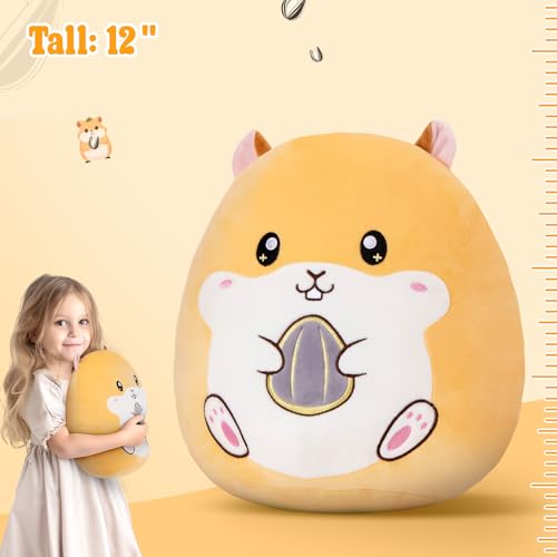 12" Hamster Plush Pillow Stuffed Animal Cute Hamster Plush Toy, Super Soft Cartoon Hugging Toy Gifts for Bedding, Kids Sleeping Kawaii Pillow - color: Hamster