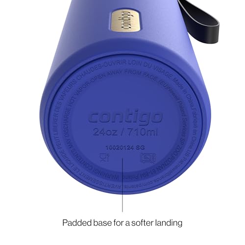 Contigo AutoSeal 24 oz Stainless Steel Vacuum-Insulated Water Bottle with Leakproof Push-Button Spout & Lock, Carry Strap, BPA-Free & Lead-Free, Dishwasher Safe - color: Wild Indigo Champagne, size: 24 Ounces