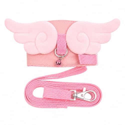 Ferret Harness and Leash Set for Adult Ferrets, Cute Angel Wing Small Animal Vest Harness, Adjustable for Ferrets Kittens Mini Dogs Pink1536-1 - color: Angel Pink