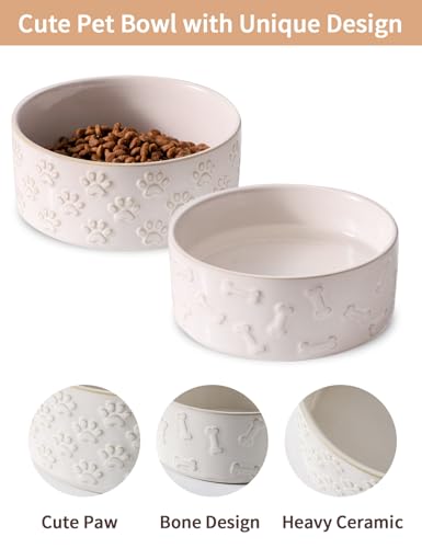 UBEE Ceramic Dog Bowl Set of 2, 5.1 inch Dog Food Bowl, Pet Food Water Dish Feeding for Small Dogs and Large Cat, Bone Pattern, 5.1 in-Small, White - size: 5.1 in-Small