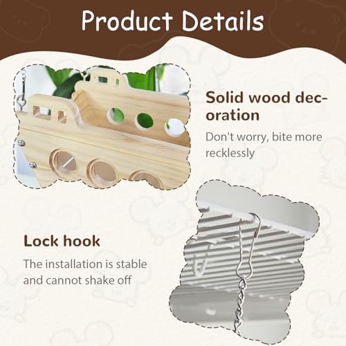 Natural Wood Chinchilla Toy Hammock for Cage Swing, Hanging Chinchilla Bed, Wooden Toys and Cage Accessories, Hut Ledges and Resting Areas for Indoor Habitat Enrichment