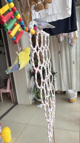 2 Pack Small Pet Rope Toys,Bird Rope Perch Climbing Net Ladder Hanging Hammock for Parrot (Parakeet/Cockatiel/Cockatoo/Macaw/Conure), Rat, Hamster, Mouse, Ferret (2Pcs) - size: 2Pcs