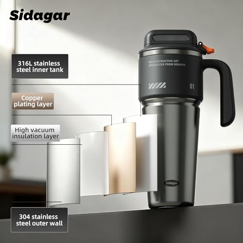 32 oz Insulated Tumbler with Push-button Lid and Handle, Black | 316L Stainless Steel, Leakproof Lid, Double-Wall Vacuum Insulation, Keeps Drinks Hot or Cold for Work, Travel & Daily Use - color: Black