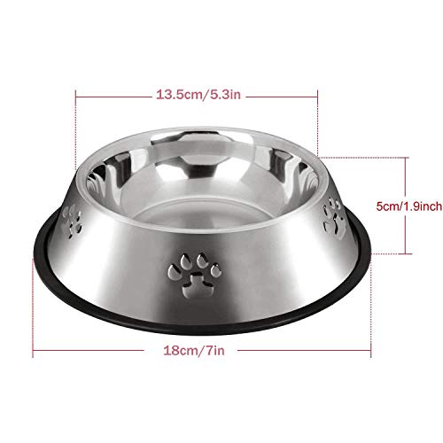 YUDANSI 2 Stainless Steel Dog Bowls, Puppy Kitten Feeding Bowls, Shallow Cat Dish with Rubber Base, Mini and Small Pet Feeder Food Water Plate (S-11oz) - size: S-11.8oz