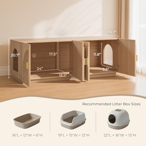 Amunrbrek Double Cat Litter Box Enclosure Furniture with Optional Divider - color: Natural Double
