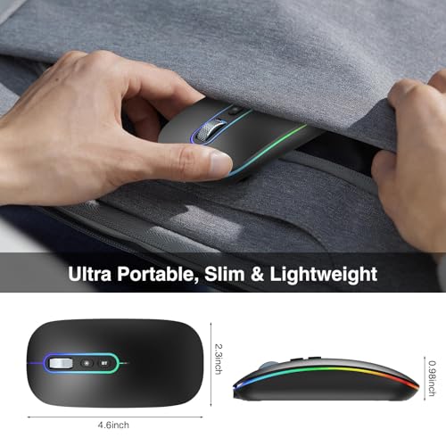 cimetech Wireless Mouse for Laptop, M01 Rechargeable Silent LED Computer USB Mice, [BT5.1 and 2.4G Receiver] Dual Mode Slim Sleek, Plug and Play for iPad Mac Chromebook Tablet PC Notebook | 2.4G & BT Slim Mouse for MacBook,Silent Click, 1600 DPI for Offic