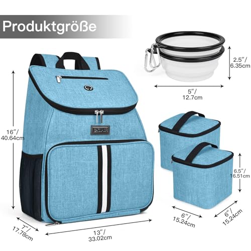 BAGLHER丨Dog Travel Bag, Airline Approved Pet Supplies Backpack, Dog Travel Backpack with 2 Silicone Collapsible Bowls and 2 Food Baskets - color: Sky Blue-A