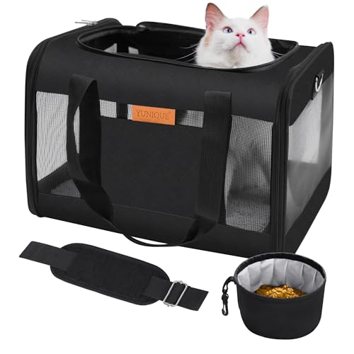 YUNIQUE Soft-Sided Cat & Dog Carrier for Pets Up to 15 Lbs, Airline Approved Collapsible Travel Puppy Carrier with Lightweight Fabric Design (Black) - color: black