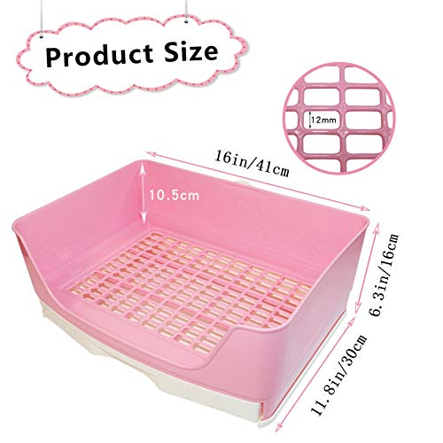 PINVNBY Large Rabbit Litter Box Corner Toilet Box Bigger Pan Pet Potty Trainer with Drawer for Adult Bunny Guinea Pig Chinchilla Ferret Galesaur Hedgehog Small Animals(Pink) - color: Pink