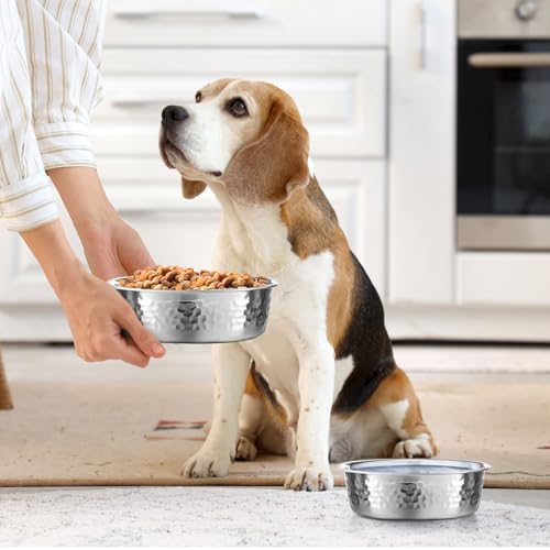 Teenyyou 8 Pcs Hammered Stainless Steel Dog Bowls 4 Cup/32 oz, 6.9 Dia Metal Pet Food and Water Bowls Bulk Thickened Durable Replacement Dish for Small Medium Large Dog (Silver) - size: 4 Cup/32 Oz, 6.9 Dia