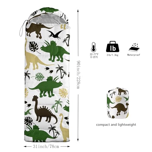 QOOMO Camping Sleeping Bags,3 Season Warm & Cool Weather,Lightweight,Waterproof Sleeping Bags for Adults & Kids,Traveling,and Outdoors,Camping Gear Equipment - color: Dinosaur 25