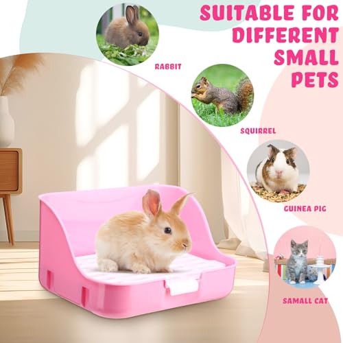 Reallnaive 15 Pcs Rabbit Starter Kit Small Rabbit Litter Box Girls Gift Animal Grooming Kit Bunny Toys Bowl Blankets with Cleaning Set for Guinea Pig Accessories(Pink) - color: Pink