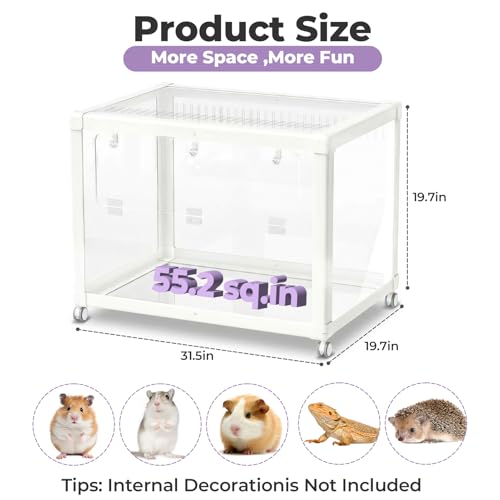 Mini&moe Hamster Cage - Large Rat Cage 31.5 Inch Chew Proof Small Animal Habitat with Removable Wheels, Acrylic Guinea Pig Cages for Dwarf Syrian Hamster, Gerbil, Mouse, Chinchilla, Reptile - size: 31.4"L x 19.7"W x 19.7"H