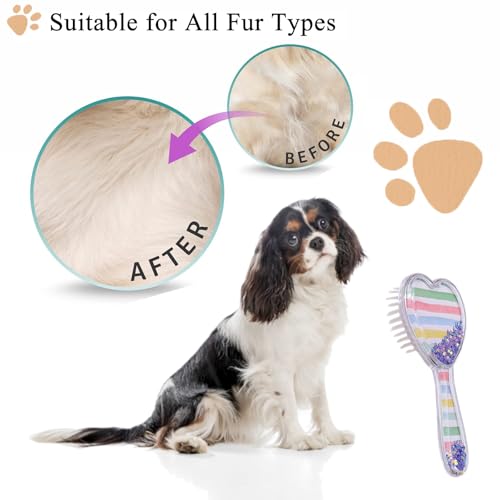 Small Dog Brush, Soft Dog Grooming Brush for Shih Tzus, Yorkies, Maltipoos, Maltese, Love Shape Puppy Massaging Pet Hair Brush, Cat Brush, for Small Dogs Cats of All Hair Types (Rainbow) - color: Rainbow