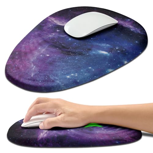 Hokafenle Ergonomic Mouse Pad Wrist Support with Stepped-Wedge Design, Wrist Rest Pain Relief Mousepad Filled with Memory Foam, Carpal Tunnel Mousepad for Wireless Mouse(12x8 inch, Galaxy) - color: KM016-Galaxy