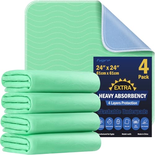 4 Pack 24” x 24” Extra Heavy Absorbency Washable Underpads Bed Pads | WaterProof Nursing Pads Incontinence, Reusable Washable Pee Pads for Dogs, Diaper Changing & Adults, Washable Puppy Pads - size: 4 Pack - 24" x 24"