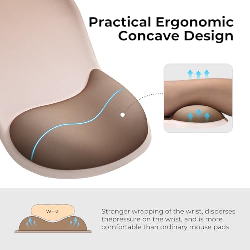 EooCoo Mouse Pad with Gel Wrist Rest, Ergonomic Mousepad Wrist Alignment | Middle Concave Design for Natural Wrist Alignment, Non-Slip Base Mousepad, Carpal Tunnel Relief, Office Desk Accessories - color: Khaki
