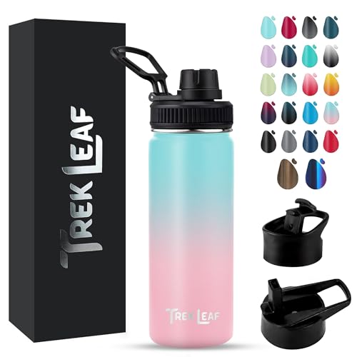 Travel Water Bottle with 3 Lids (Spout, Straw, Flip) Leak Proof, Quality, Vacuum Insulated, Stainless Steel (Hydrangea, 18 oz) - color: Hydrangea, size: 18 Ounces