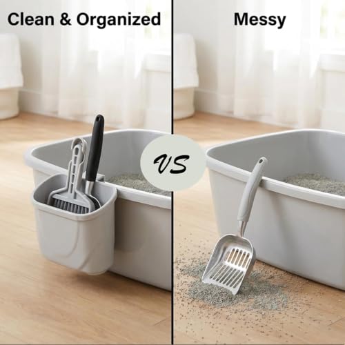 4-in-1 Cat Litter Scoop with Holder, Metal Litter Scoop Includes Portable Small Broom and Dustpan Set, Heavy Duty Stainless Steel Kitty Litter Scooper (Black) - color: #02 - Black Handle