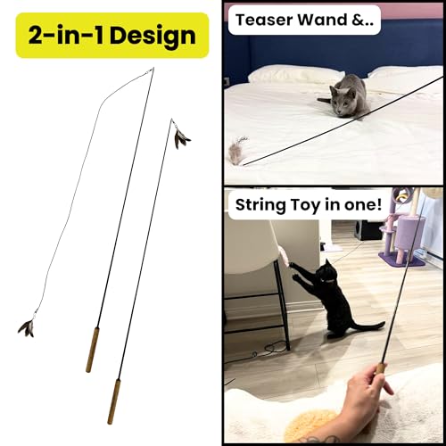Forever Stick with Cat Toys and Strings Bundle - The Unbreakable Cat Wand Toy, Durable Cat Toy Wand, Extra Long Cat String Toy, Cat Fishing Pole Toy for Bored Indoor Adult Cats, Cat Stick Toy - size: Forever Stick and Extra Toys and Strings