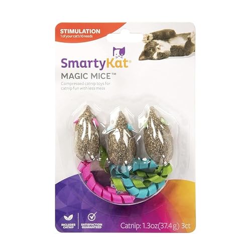 SmartyKat Magic Mice Compressed Catnip and Ribbon Cat Toys, Mess-Free for Hunting & Batting Fun for Cats & Kittens, Set of 3 - style: Magic Mice