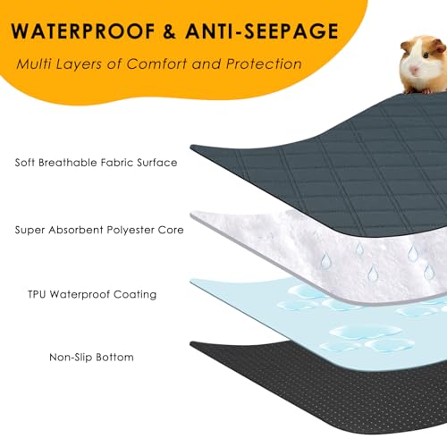 4 Pack Guinea Pig Cage Liners Washable Super Absorbent Guinea Pig Bedding Waterproof Reusable Guinea Pig Pee Pads Anti Slip Mat for Small Animals Rabbit Hamster Rat - 24" x 18" - color: Light Grey, size: 24" x 18" (4 Pack)