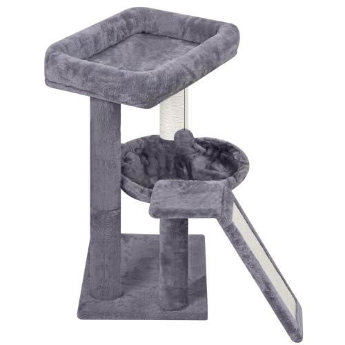 YOUPET Cat Tree with Cat Scratching Post for Indoor Cats, Cat Tower with Scratching Board and Playful Toy Balls, Cat Tree Tower with Cozy Hammock,Grey - color: Grey