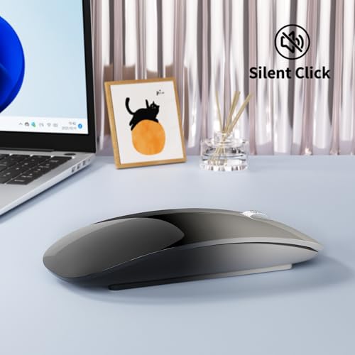 TENMOS M18 Bluetooth Mouse, USB C Rechargeable Wireless Mouse, Grey&Black | Tri-Mode BT5.1/5.0+2.4G, Silent, Portable, Battery Level Visible, USB Receiver,Type C Adapter, for Laptop/Macbook/iPad/PC - color: grey and black