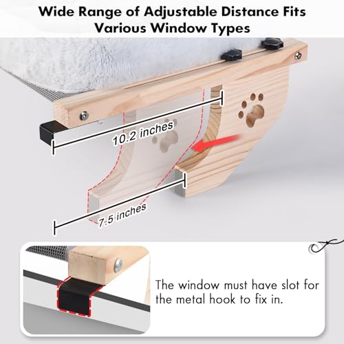 AMOSIJOY Cat Sill Window Perch Sturdy Hammock Window Seat with Cushion Bed Cover, Wood & Metal Frame for Large Cats, Easy to Adjust Cat Bed for Windowsill, Bedside, Drawer and Cabinet(Cushion Bed) - color: Gray, size: 24.4''L X 15''W