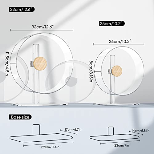 BUCATSTATE Hamster Wheel Silent 12.5inch, Acrylic Hamster Exercise Wheel with Stable Adjustable Stand Running Wheel for Golden Bear Hamster, Sugar Gliders, Rats, Hedgehogs (Transparent)