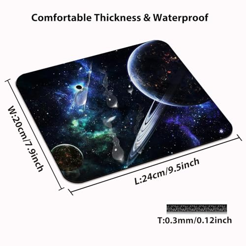 Outer Space Galaxy Navy Blue Mouse Pad, Cosmic Planet Nebula Scene Desk Mat | Saturn Planet Black Hole Stars, Universe Sci-Fi Astronomy Decor, 9.5"x 7.9", Cute, Smooth, Anti-Slip - color: Black Blue