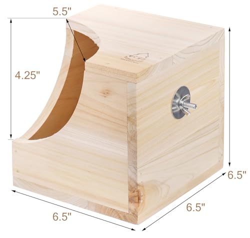 Yesland Wood Chinchilla House, Natural Square Small Animal Hideout Hut for Chinchilla, Squirrel, Sugar Gliders in Cage - 6.5 X 6.5 X 6.5 Inches