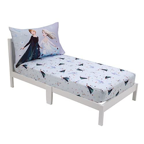NoJo Disney Frozen Winter Cheer Lavender, Aqua and White Anna, Elsa and Olaf 2 Piece Toddler Sheet Set - Fitted Bottom Sheet and Reversible Pillowcase - color: Frozen Winter Cheer