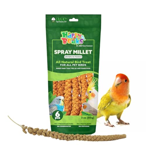 A&E Cage Co Premium French Millet Spray Bird Treat, 6 Piece 3 oz Pack | Grown in France, Natural Spray Millet, Encourages Foraging, For Parakeets, Cockatiels, Finches & Canaries - size: 3 Ounce