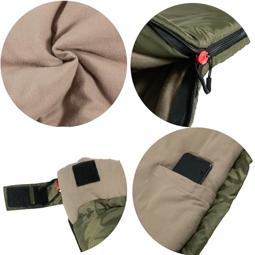PO PO BEAR Zero Degree Sleeping Bag for Adults 100% Cotton Flannel Tall and Big - color: Green（0 F）, size: 84" x 40" Left Zip