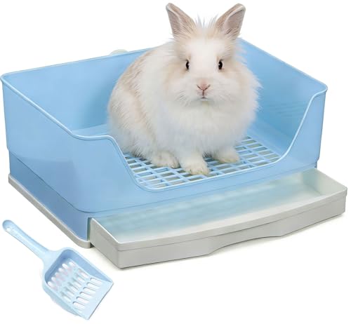 Large Rabbit Litter Box,Corner Potty Trainer with Drawer for Small Animals, Easy Clean Bedding Toilet for Adult Bunny, Guinea Pig, Ferret, Hamster (Blue) - color: Blue