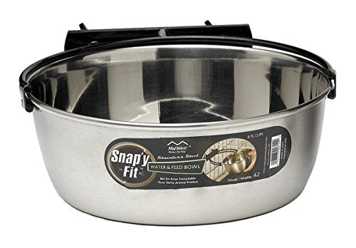 MidWest Homes for Pets Snap'y Fit Stainless Steel Food or Water Bowl, Holds 2 Quarts, Mounts to Wire Crates, No-Tip Design, Rust-Resistant, for Large Dogs and Cats - size: 2 Quarts (8 cups)