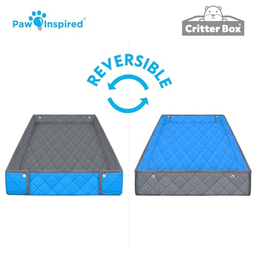 Paw Inspired Reversible Critter Box, C&C 2x4 (12-Inch Grids), Gray/Blue | Washable Fleece Cage Liner, Raised Sides, Bedding for Guinea Pigs Rabbits, Hamsters, Small Animals, Edge Protected Pee Pads - color: Gray/Blue, size: 2x4 (12" Grids)