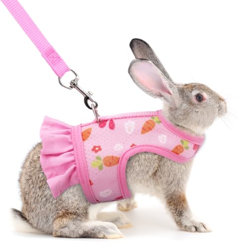 Cute Bunny Harness and Leash Set Breathable Rabbit Harness for Small Pets L | Lightweight Escape-proof Design for Daily Outdoor Walking, Safety Buckle, Fit Adult Rabbit Guinea Pig Ferret & Small Animals - color: Pink, size: L(Adult Rabbit)6 months old